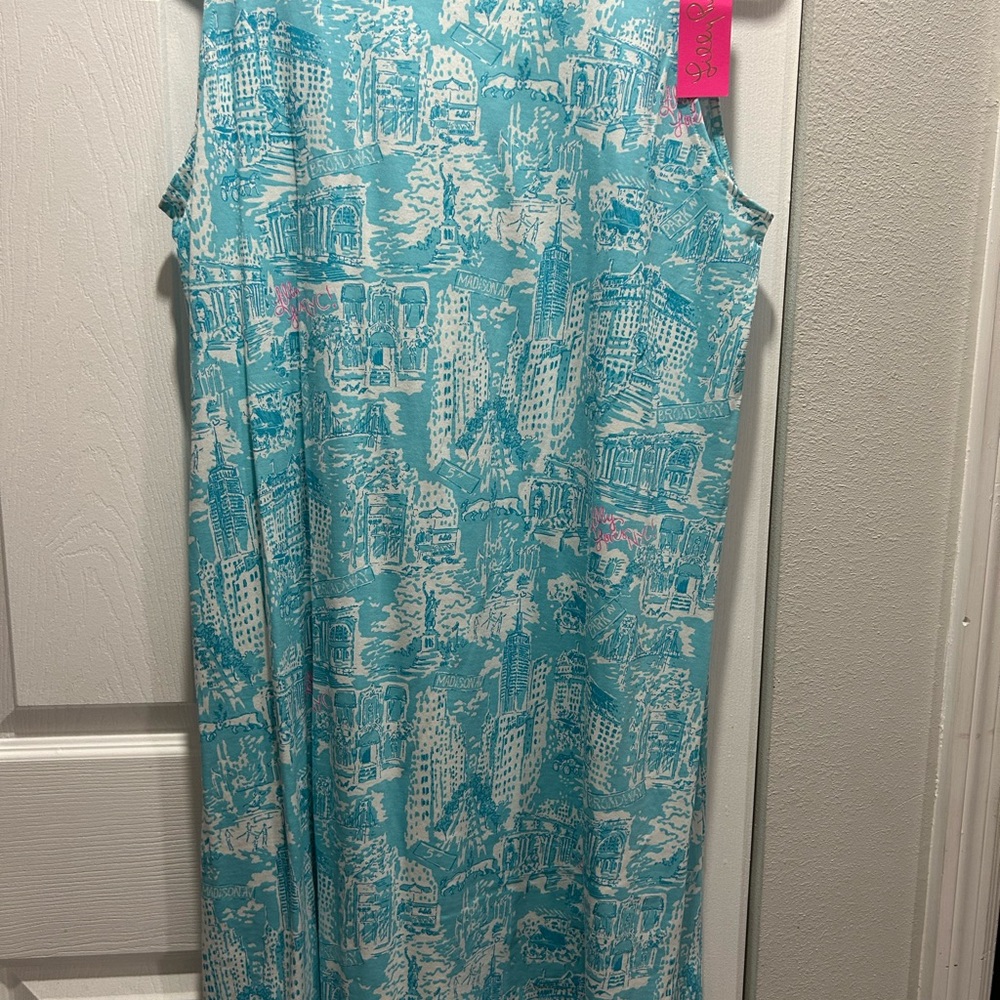 Lilly Pulitzer Aqua and White Printed Midi Dress